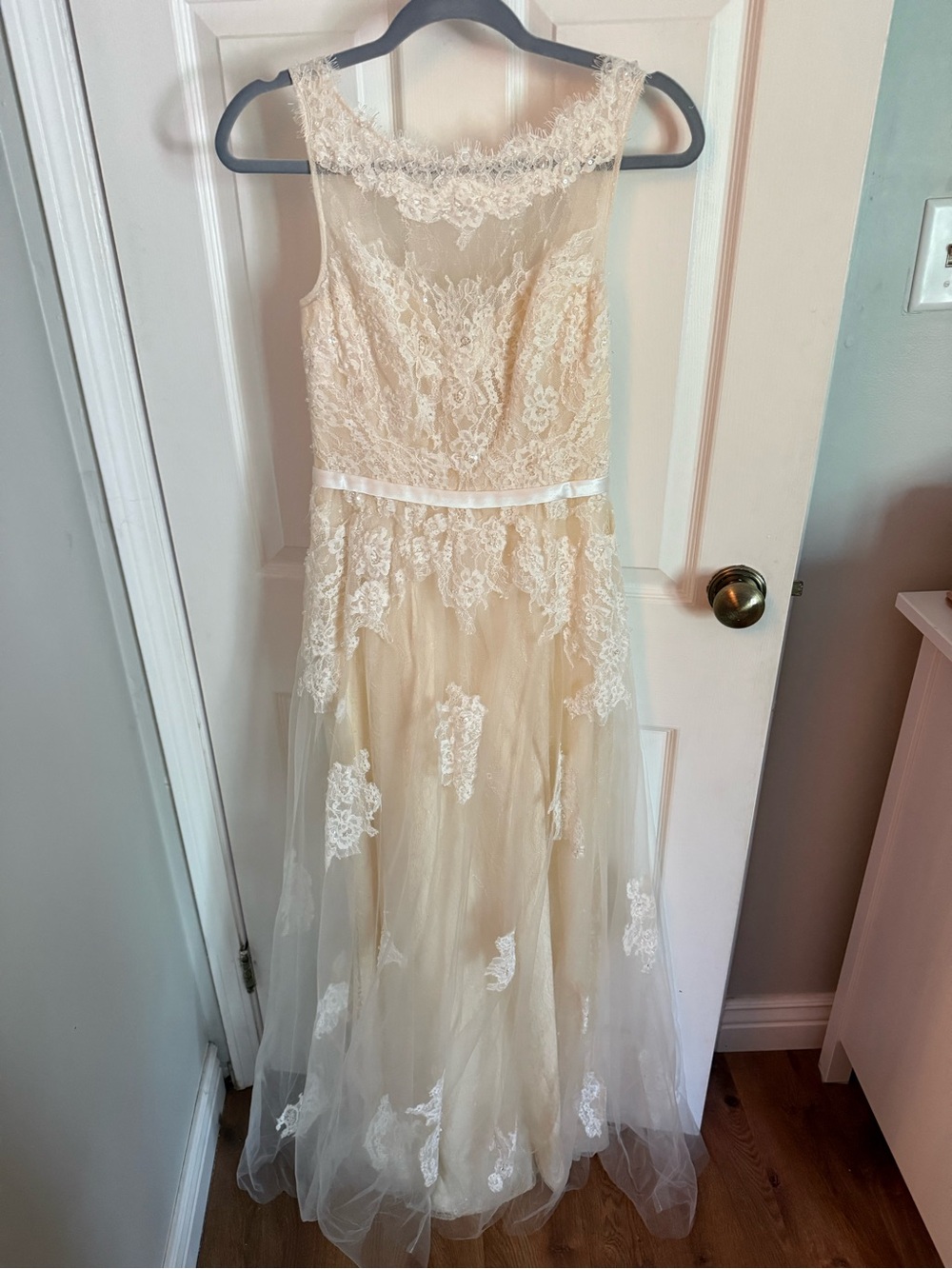 BHLDN Ivory and Champagne Lace A-Line Wedding Gown - Picture 5 of 10